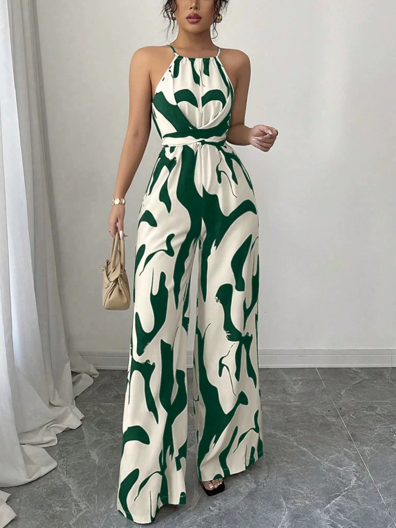 Bloom Muse Retro Halter Print Jumpsuit