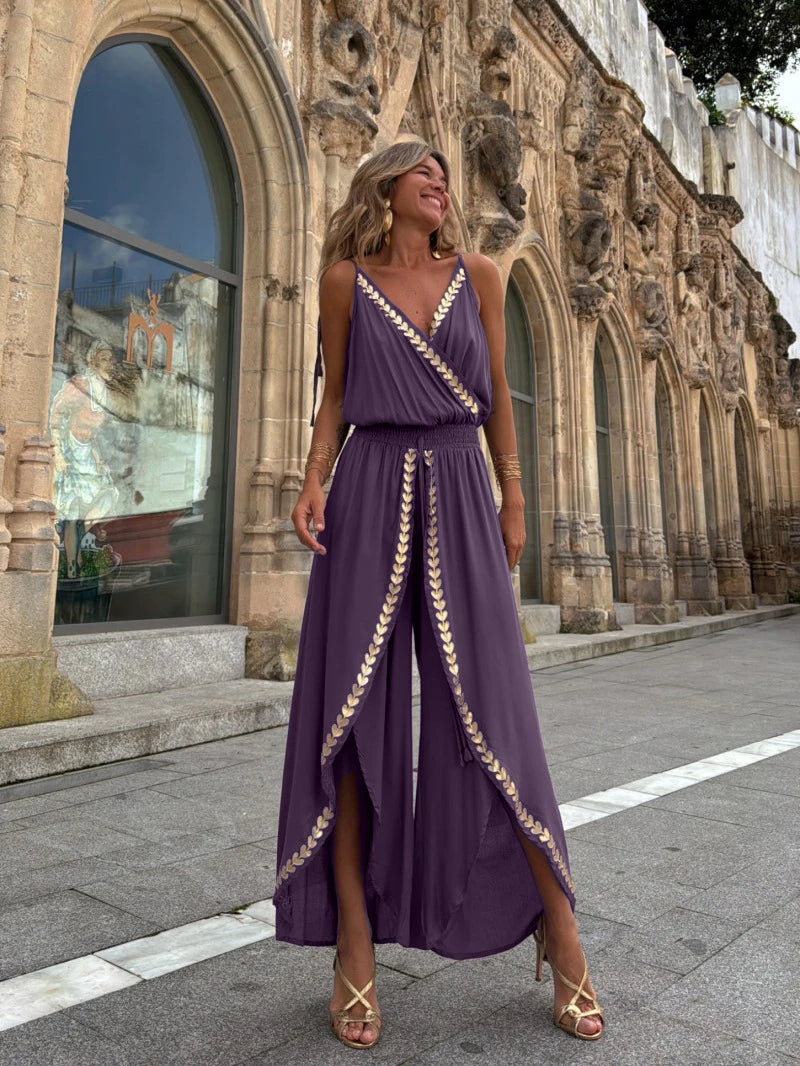 Golden Hour Elegance V-Neck Romper