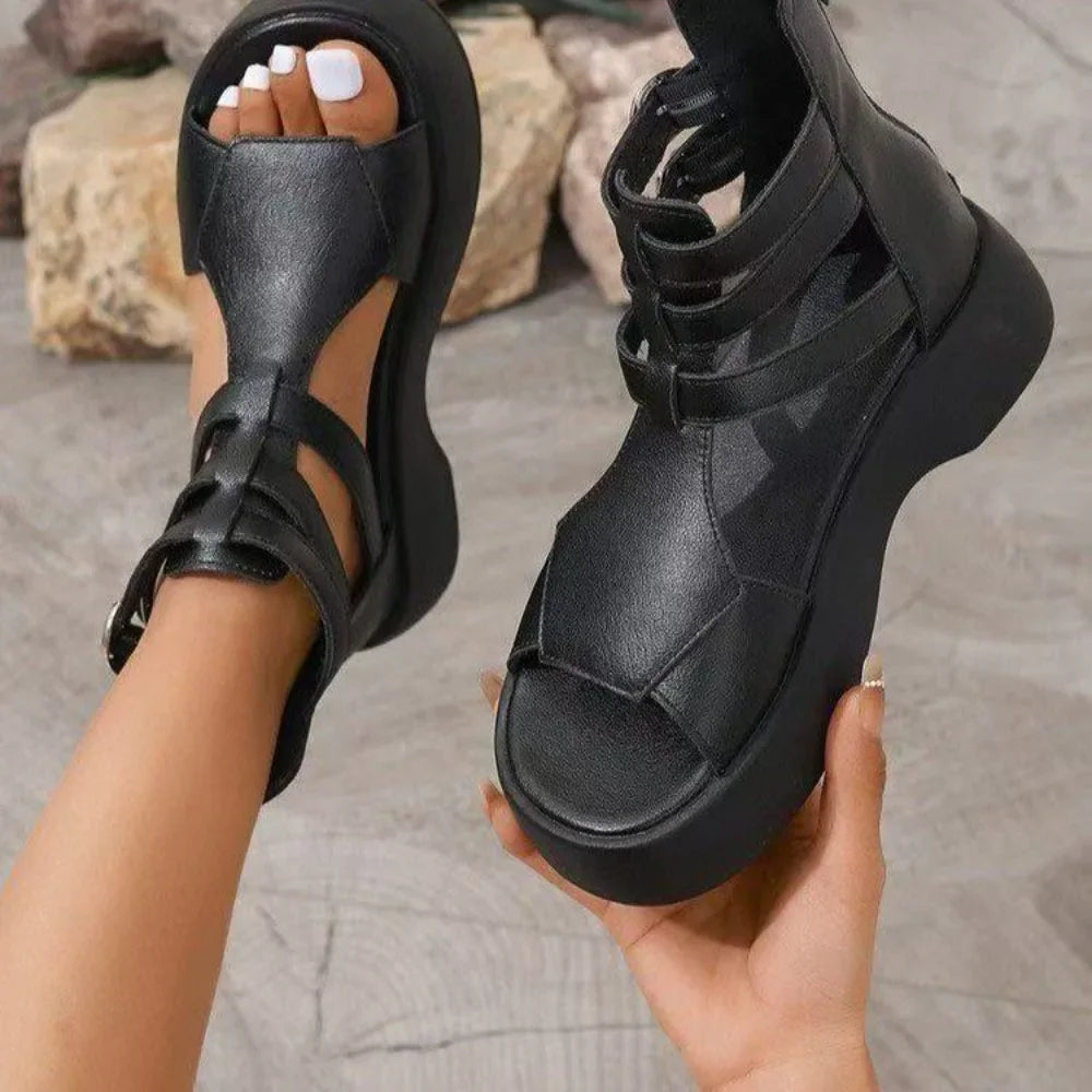 Retro Rise Leather Wedge Sandals Rich Allure