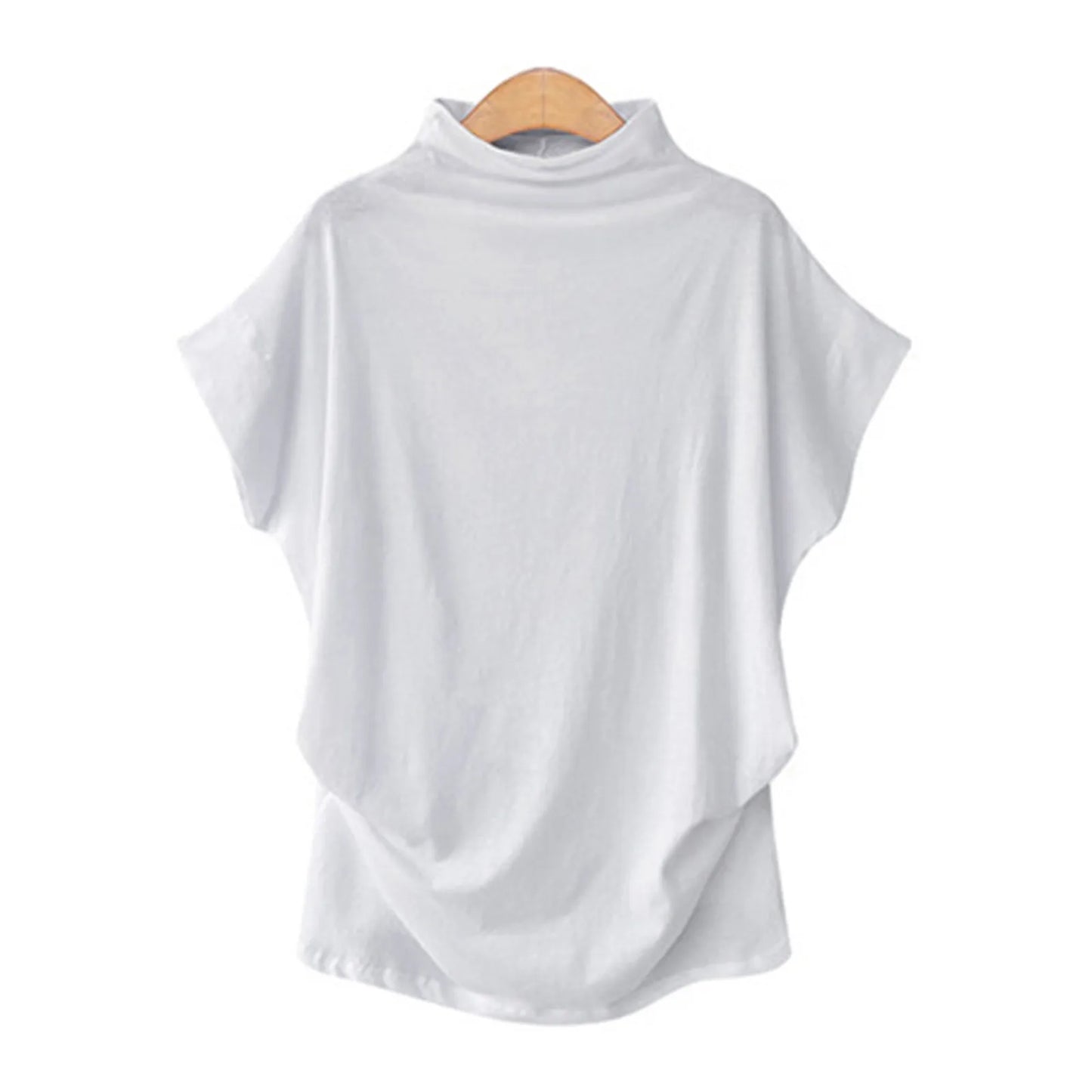 Soft Pleated Turtleneck Short Sleeve Top