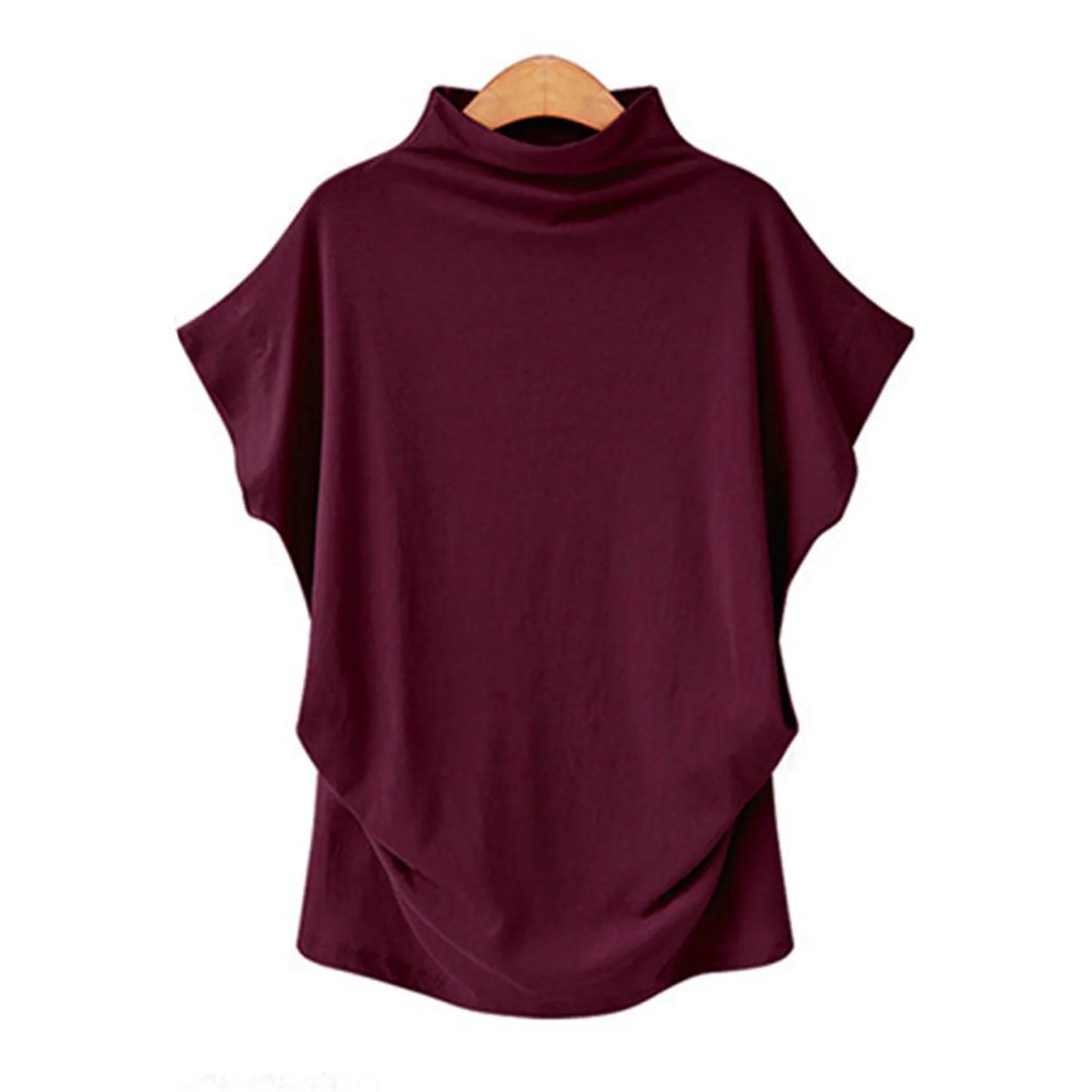 Soft Pleated Turtleneck Short Sleeve Top