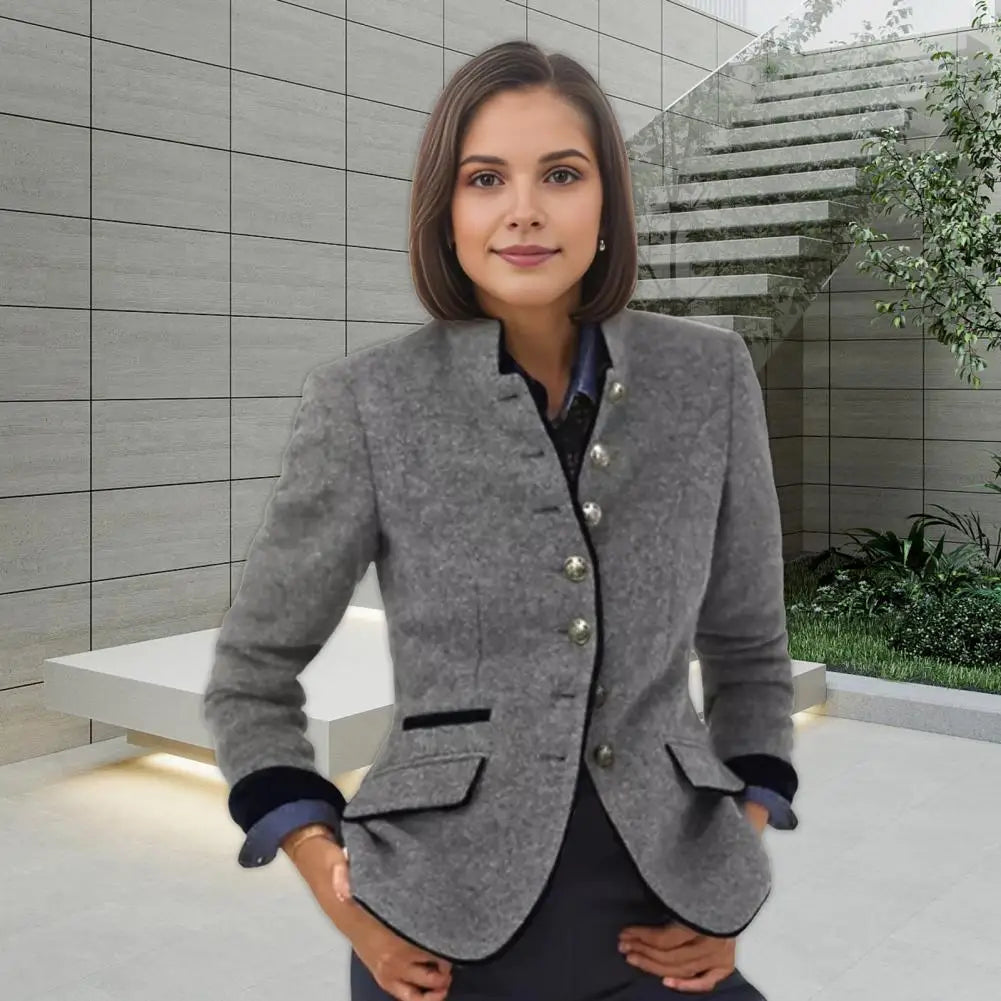 Contrast Color Woolen Cardigan Coat