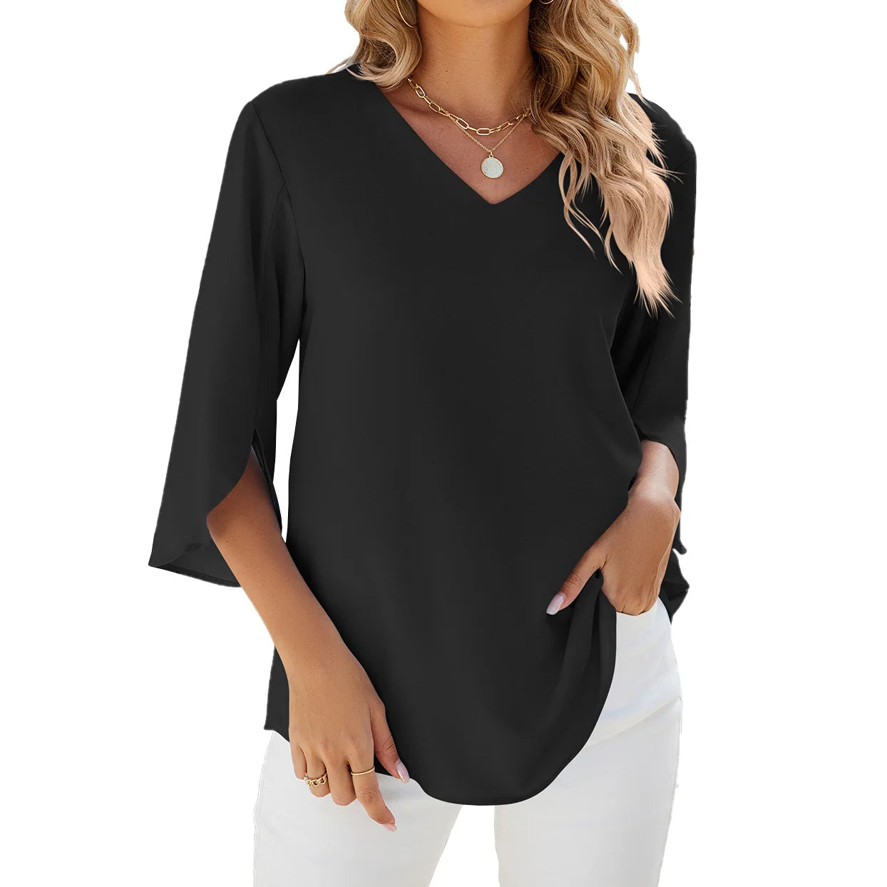 Elegant V-Neck Chiffon Blouse Rich Allure