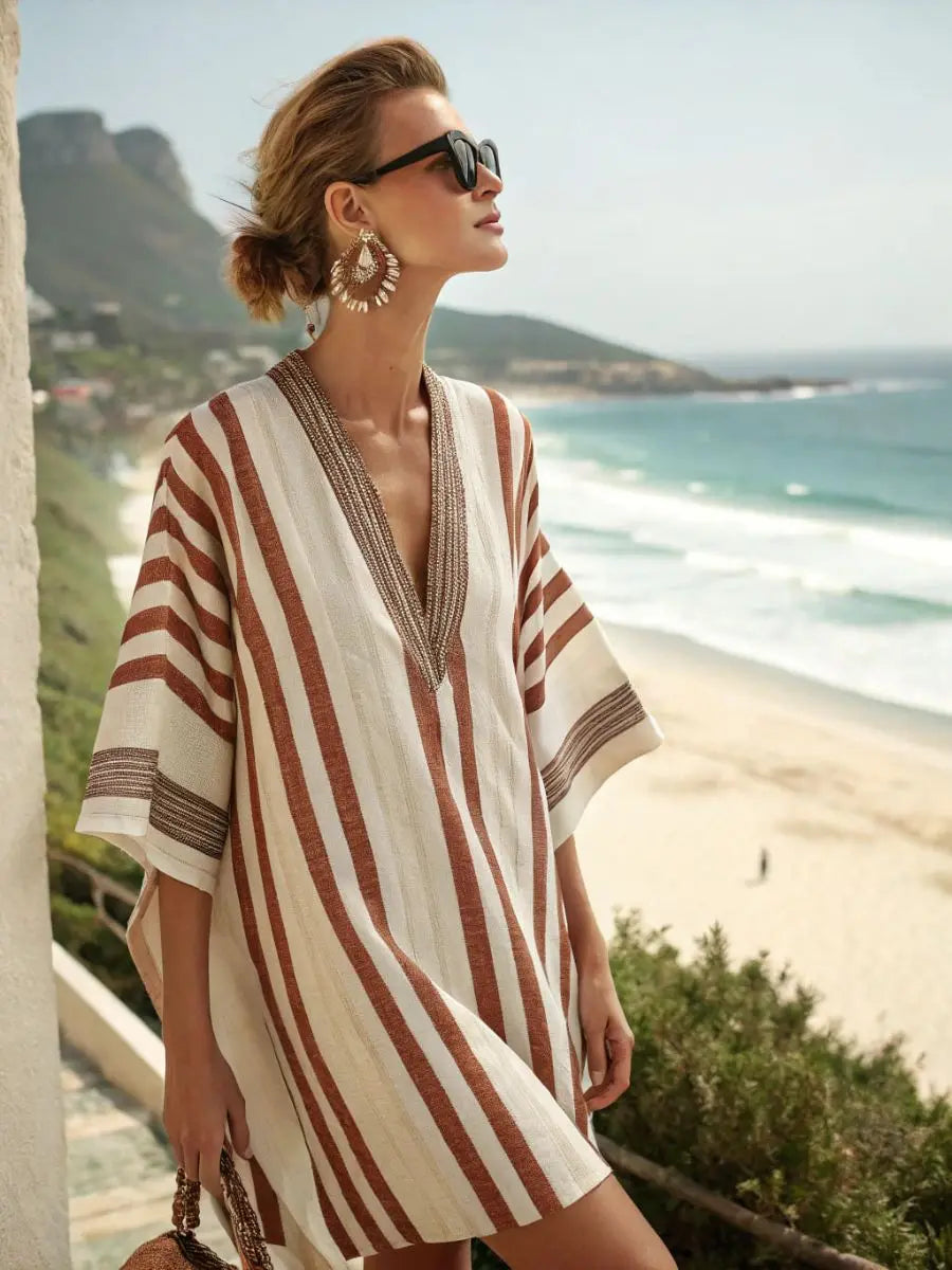 Coastal Bloom V-Neck Holiday Dress