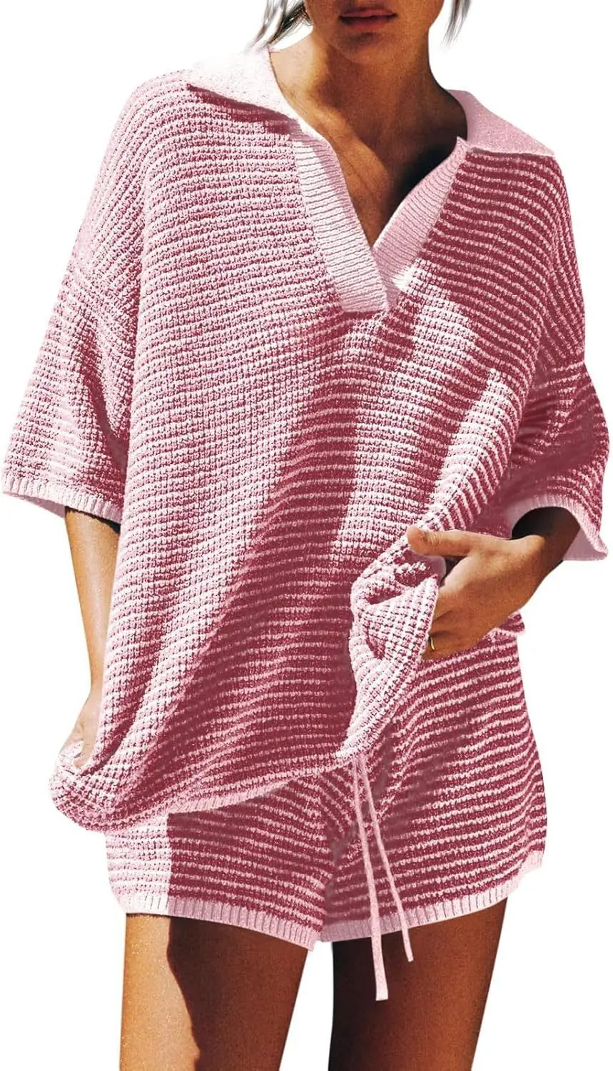 Coastal Stripes Knit Lounge Set Rich Allure