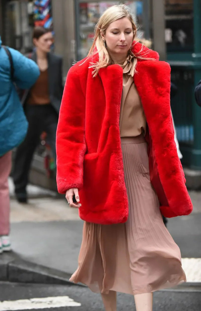 PlushLuxe Long Lapel Fur Coat
