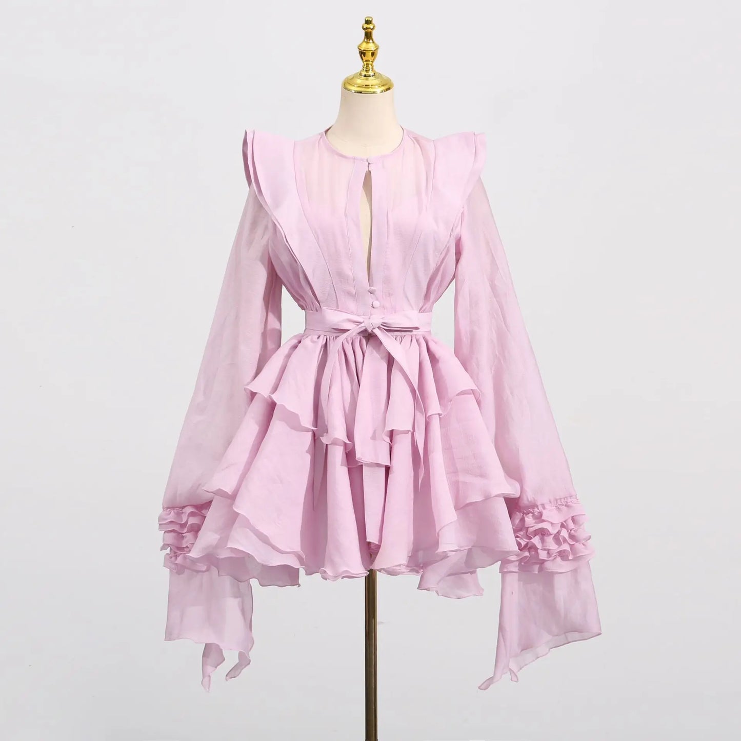 Lace Whirl Ruffle Mini Dress