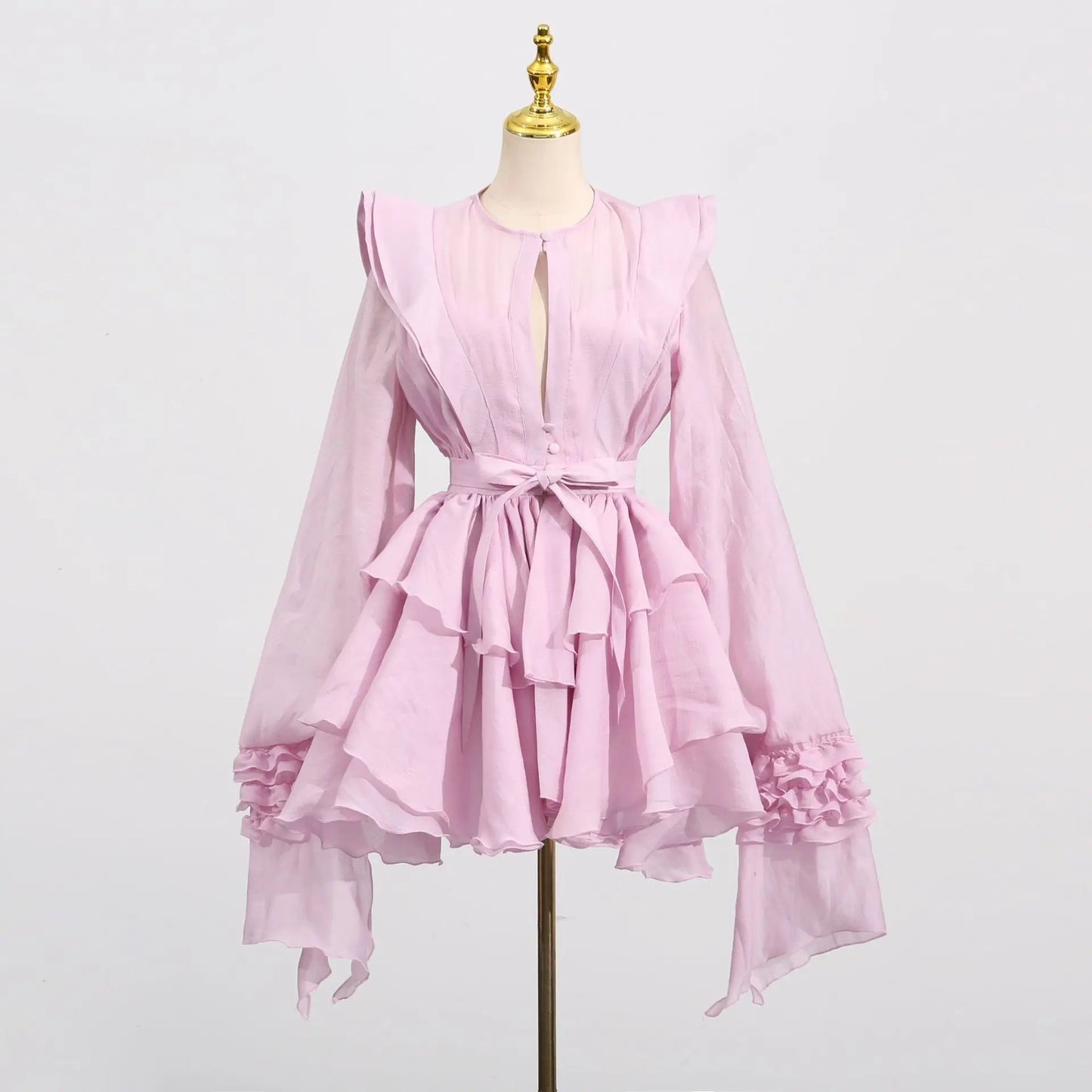 Lace Whirl Ruffle Mini Dress Rich Allure