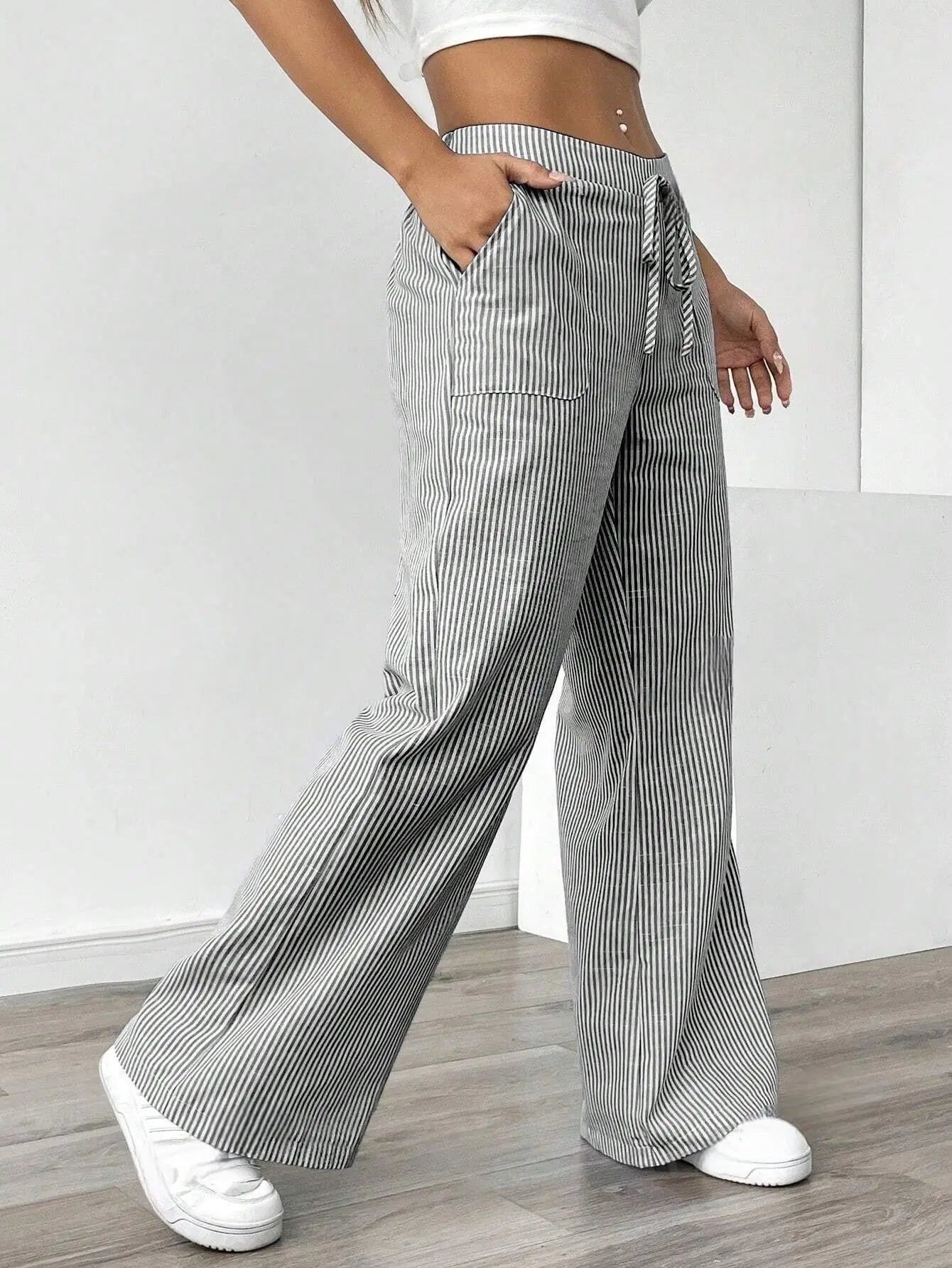 Striped Wide Leg High Waist Pants Rich Allure