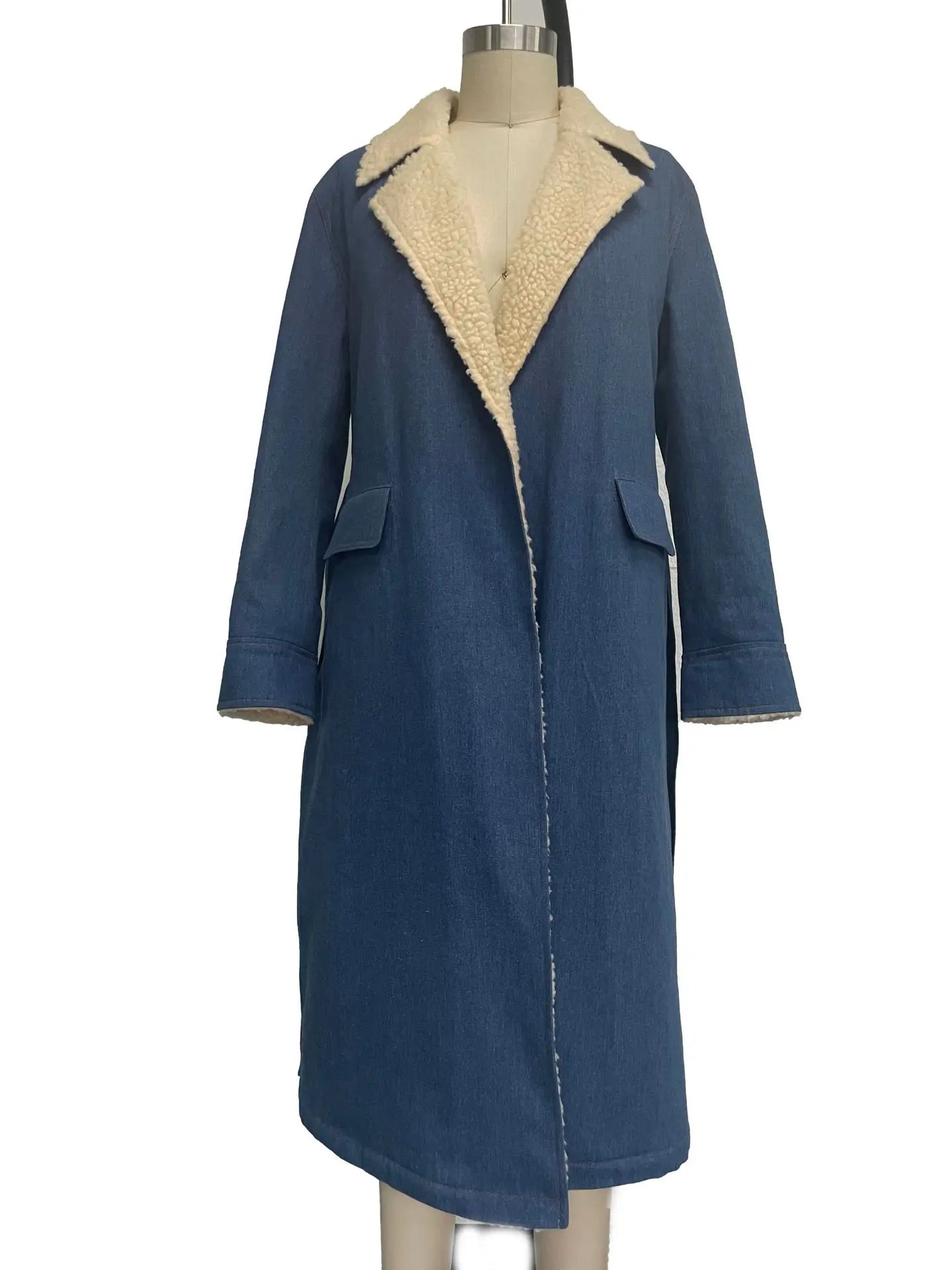 Elegant Splice Denim Trench