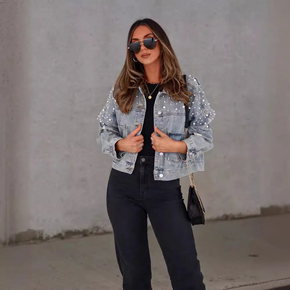 Glam Starry Beaded Denim Jacket