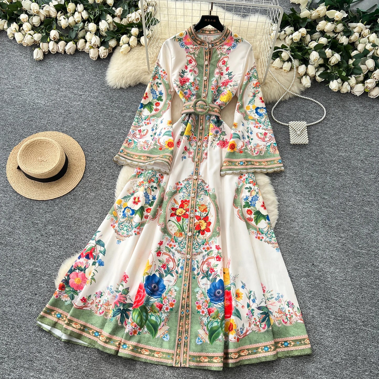 Royal Bloom Cinched Waist Maxi Dress