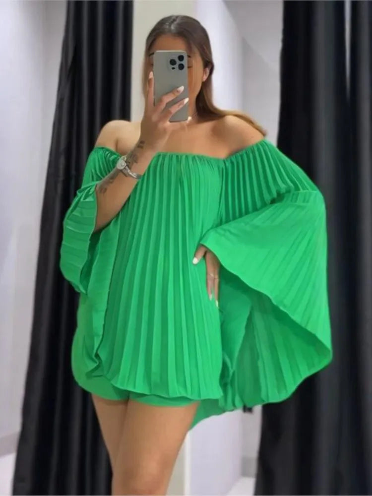 Glimmer Drape One Shoulder Shorts Set