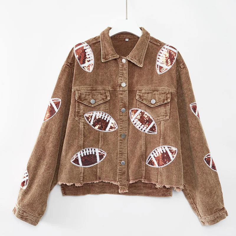 Glow Play Corduroy Sequin Varsity Jacket