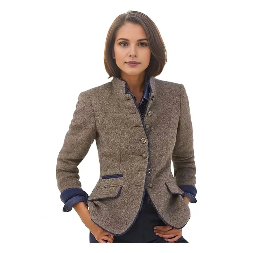 Contrast Color Woolen Cardigan Coat