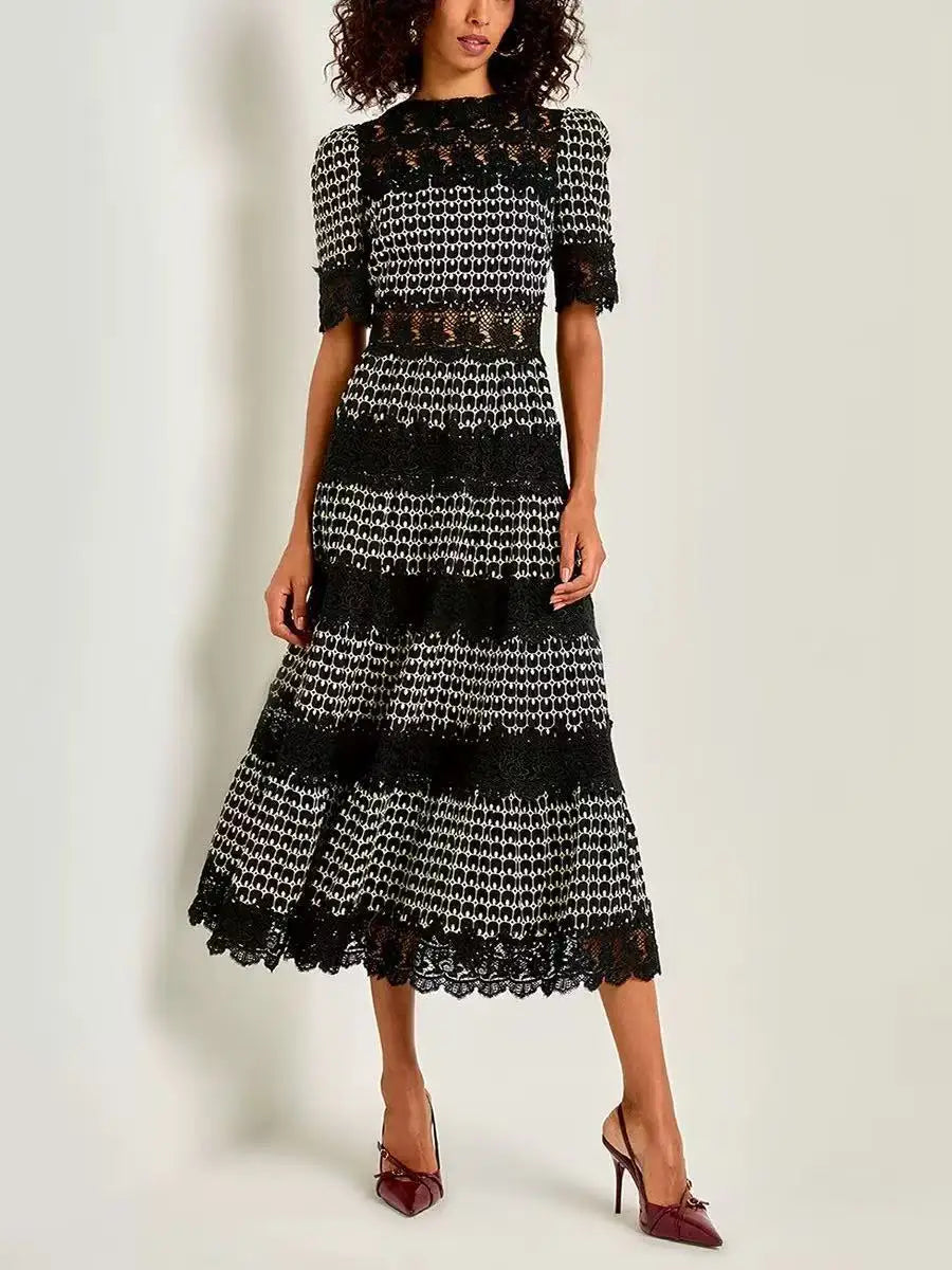 Crimson Charm Tiered Midi Dress