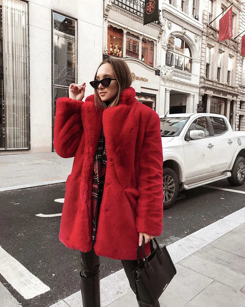 PlushLuxe Long Lapel Fur Coat