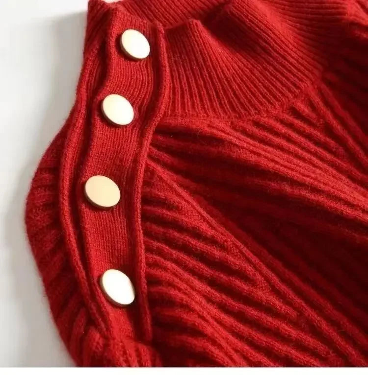 Stripe Aura Irregular Turtleneck Sweater