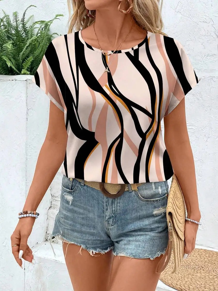 Vibrant Stripes Peplum Summer Tee Rich Allure