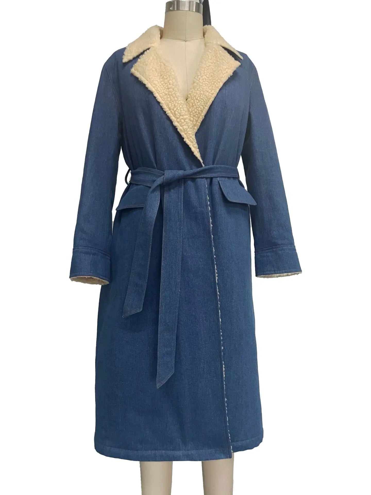 Elegant Splice Denim Trench