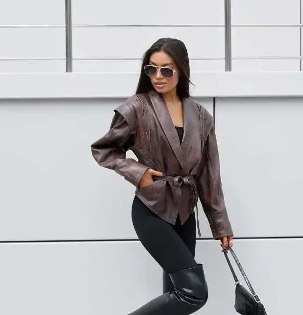 Lace-Up Faux Leather Jacket