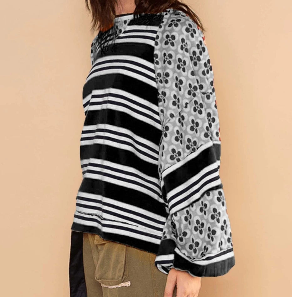 Vibrant Floral Stripe Hoodie