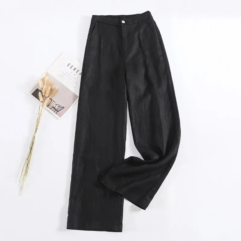 DriftEase High Waist Linen Pants Rich Allure