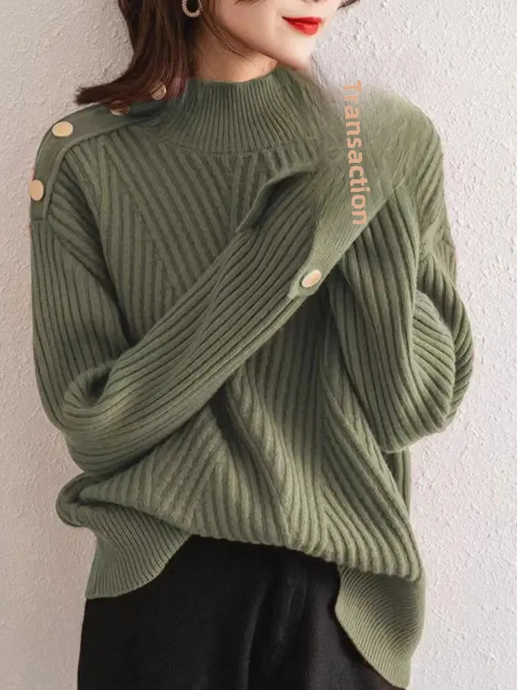 Stripe Aura Irregular Turtleneck Sweater
