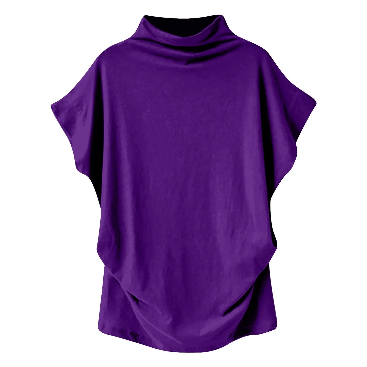 Soft Pleated Turtleneck Short Sleeve Top