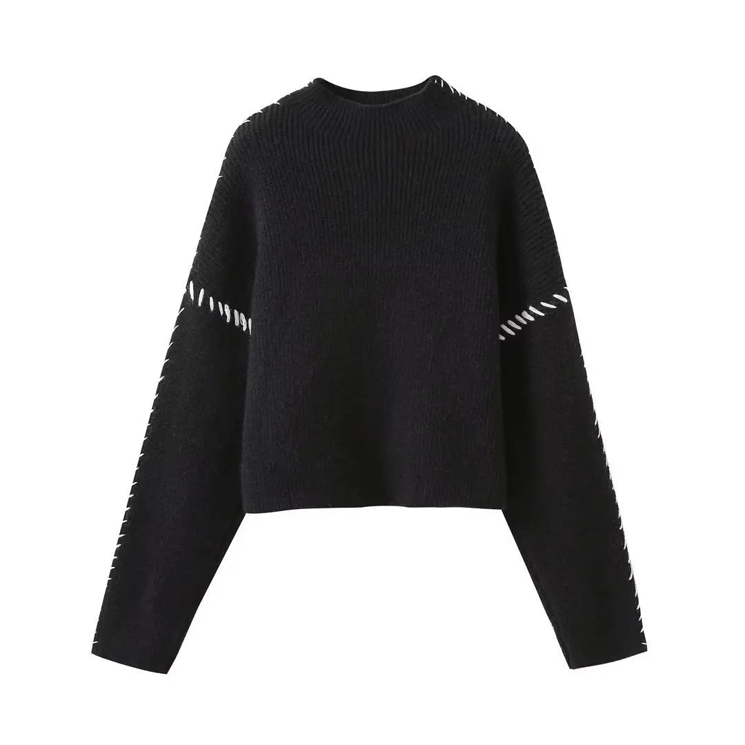 Contrast Knit O-Neck Sweater