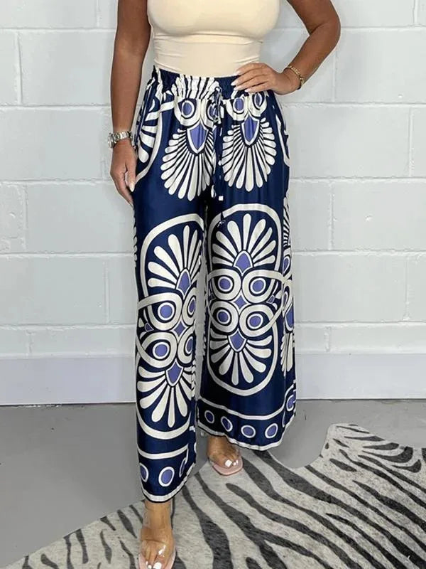 Printed Satin Wide Leg Trousers