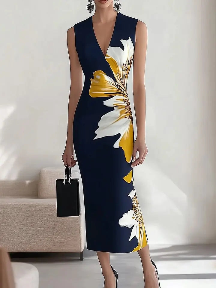 Bloom Elegance V-Neck Maxi Dress