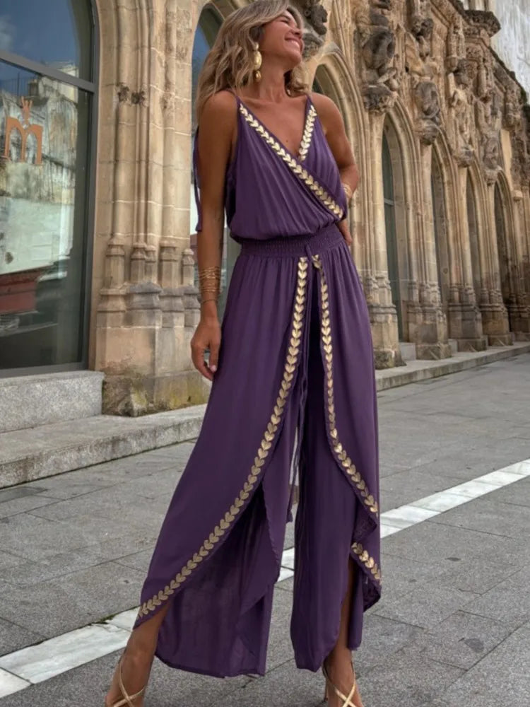 Golden Hour Elegance V-Neck Romper
