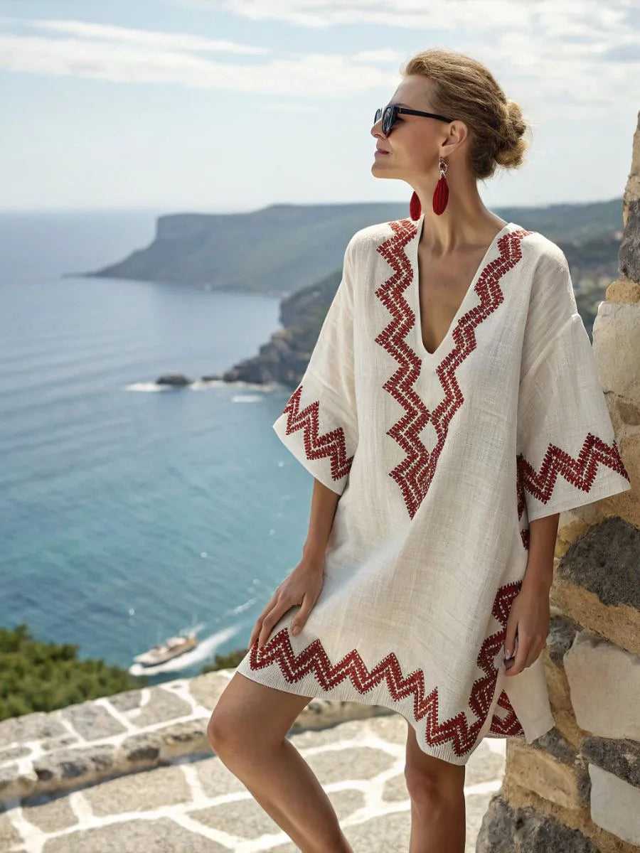 Coastal Bloom V-Neck Holiday Dress