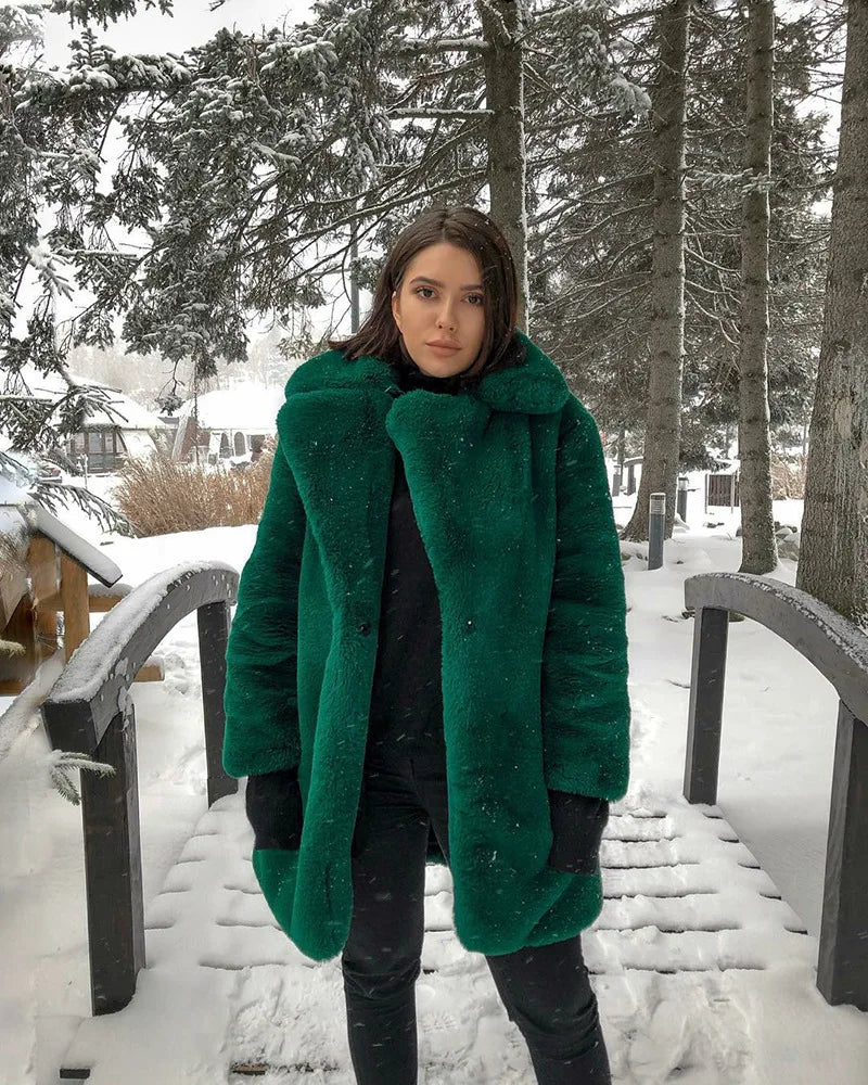 PlushLuxe Long Lapel Fur Coat