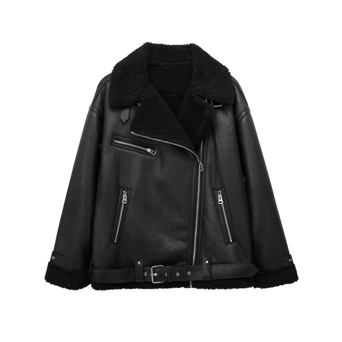 FurEdge Moto Style Faux Fur Jacket