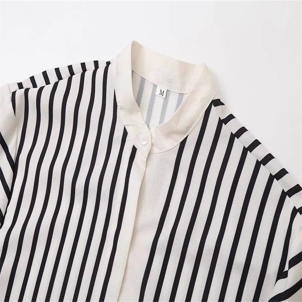 Striped Silk Flare Sleeve Blouse