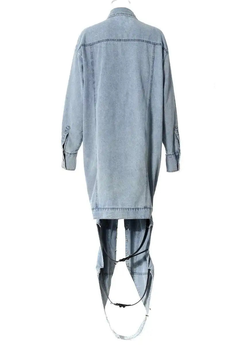 Deat Spliced Belt Denim Coat