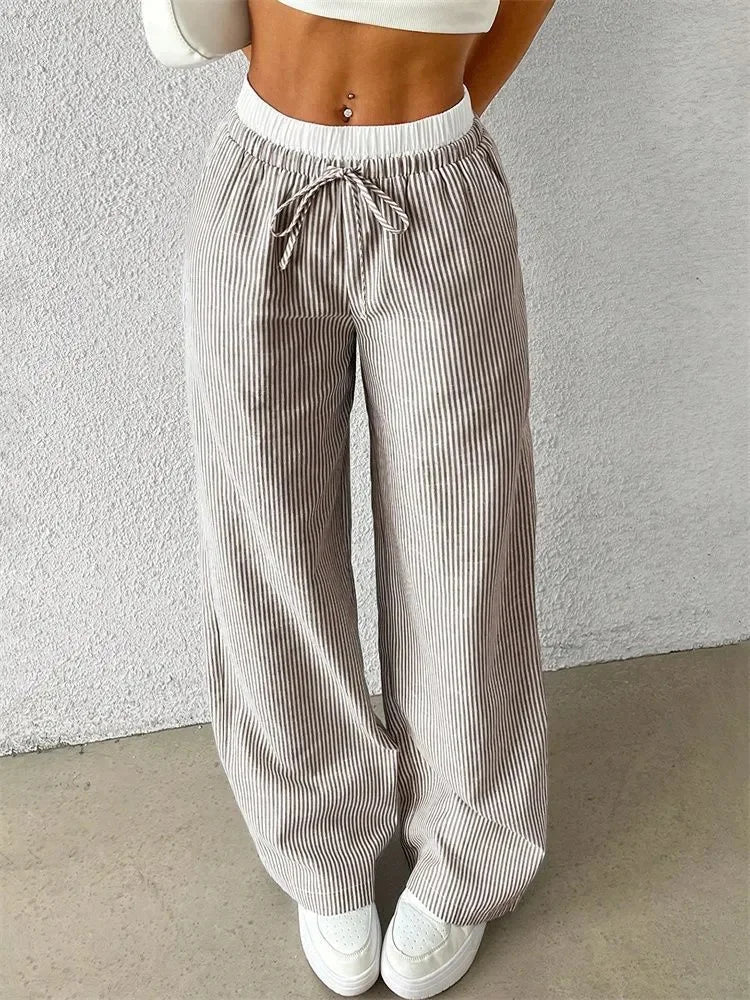Striped Wide Leg Woven Pants Rich Allure