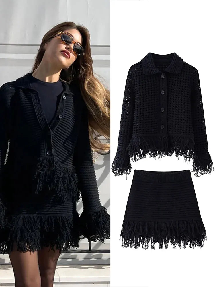 Tassel Knit Skirt Set