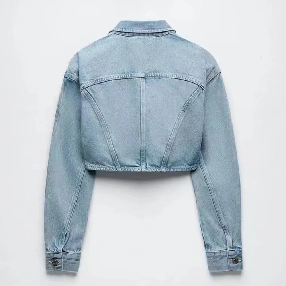 Retro Charm Cropped Denim Navel Jacket