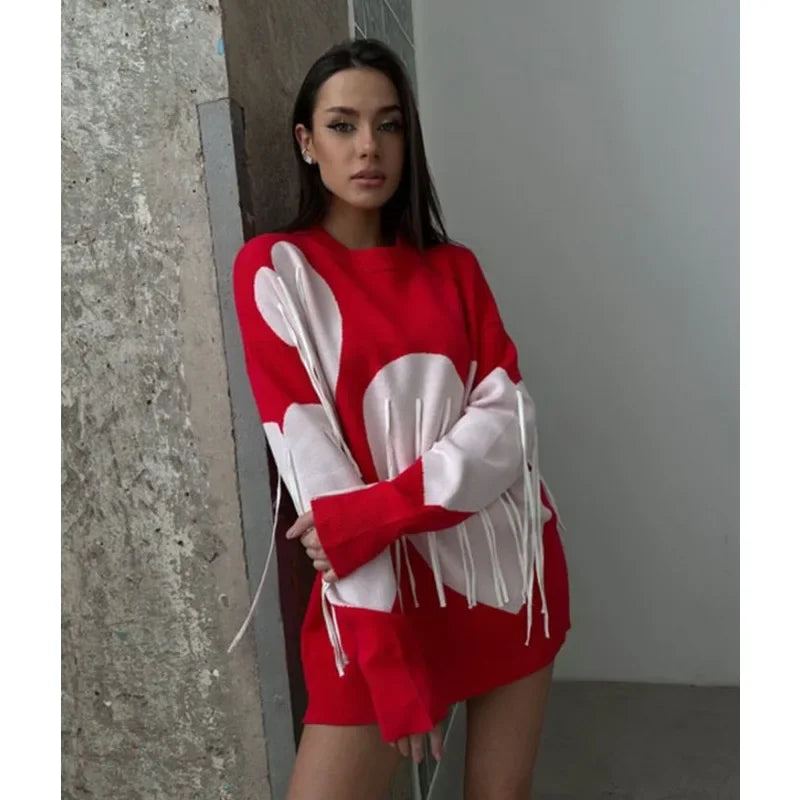 Playful Heart Tassel Sweater