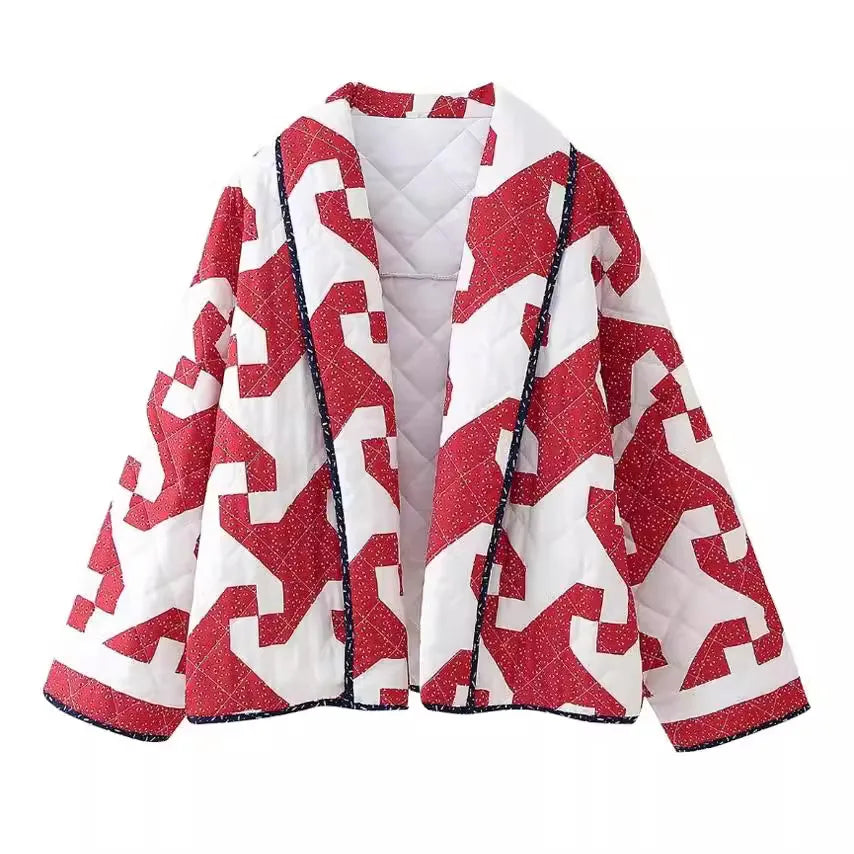 Crimson Geo Cozy Cotton Parka