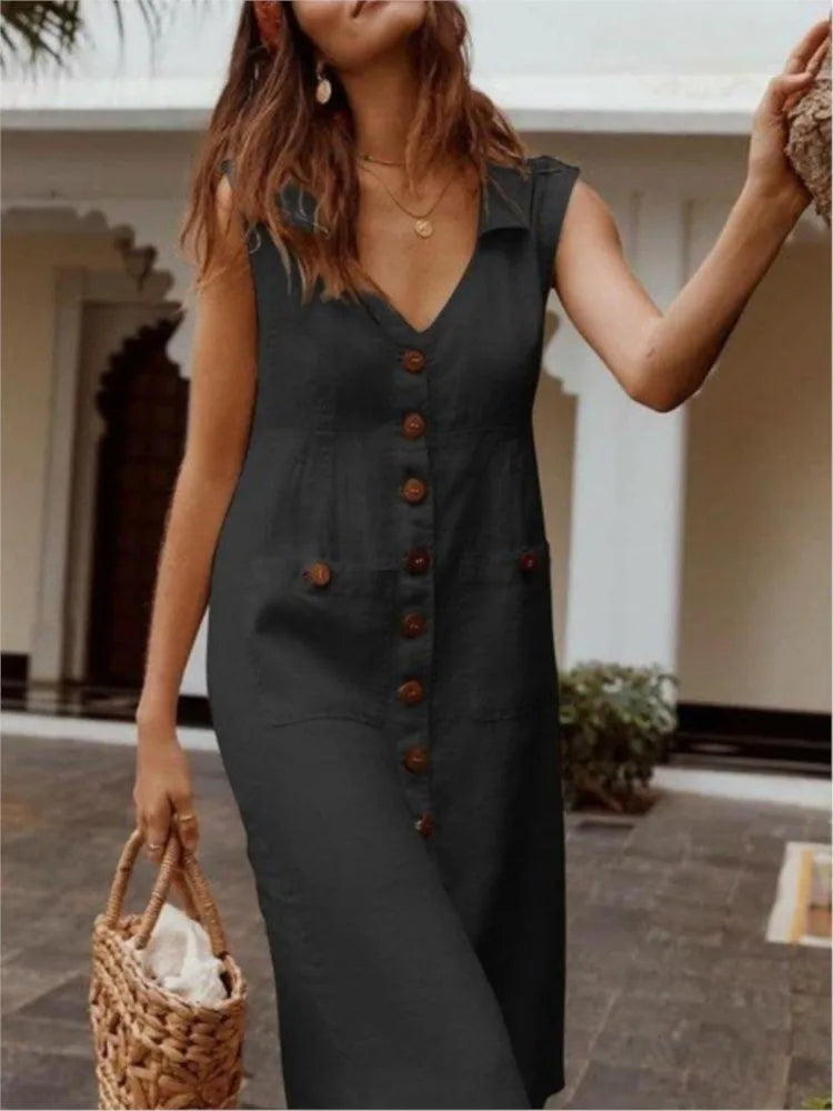 Radiant Muse V-Neck Summer Dress