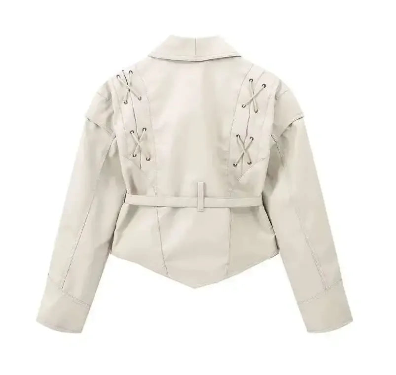 Lace-Up Faux Leather Jacket