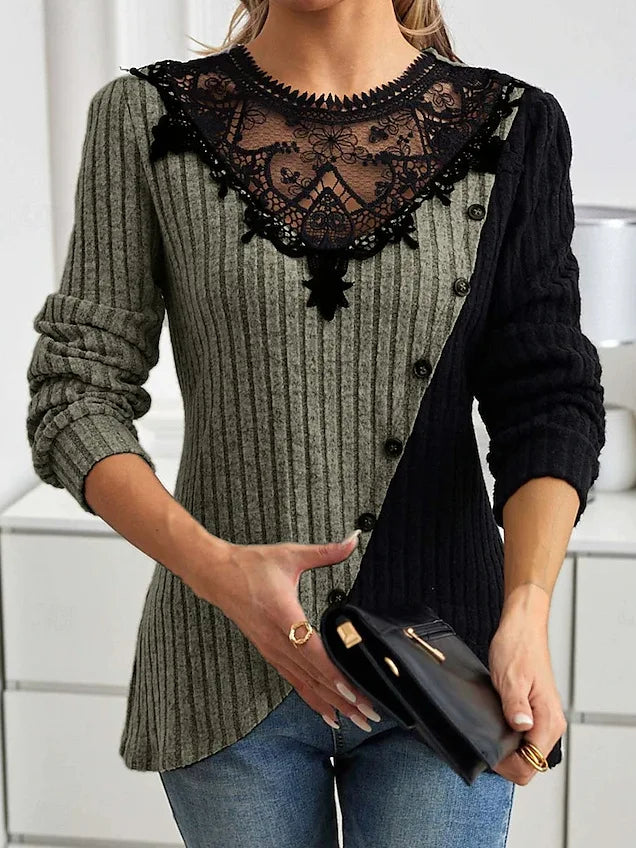 Lace Echo Cross-Hem Knit Top