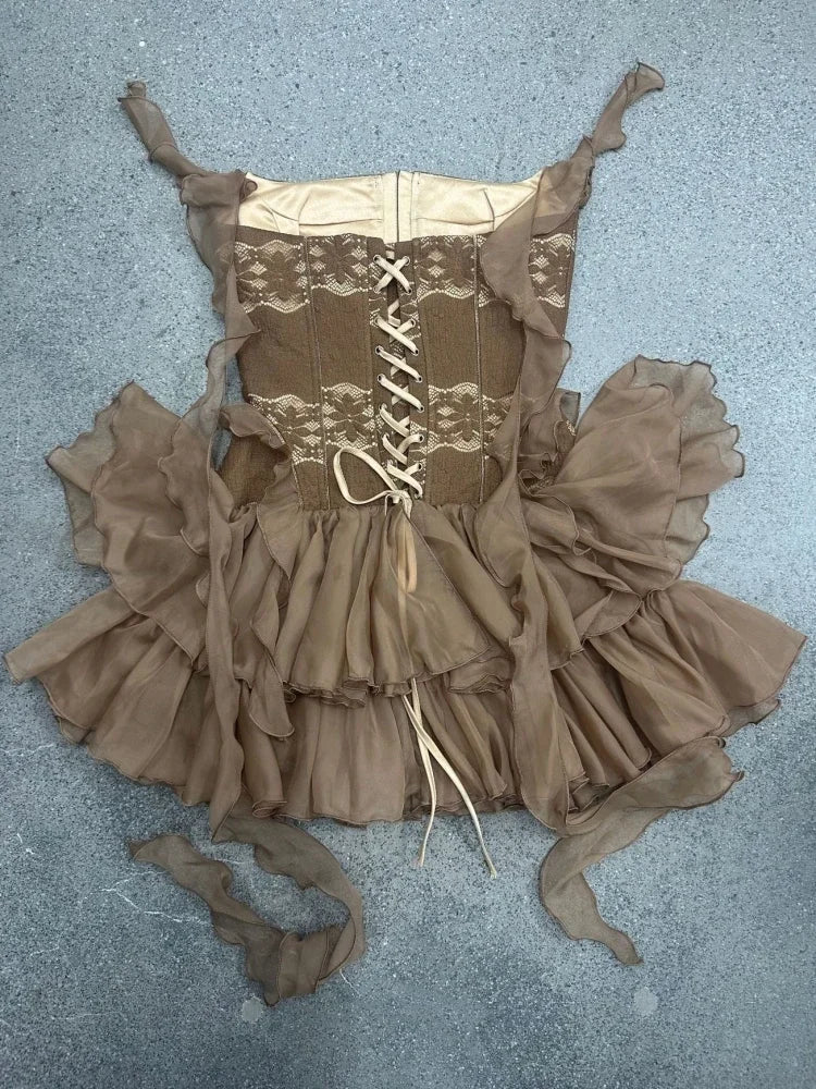 Bronze Belle Strapless Ruffle Dress