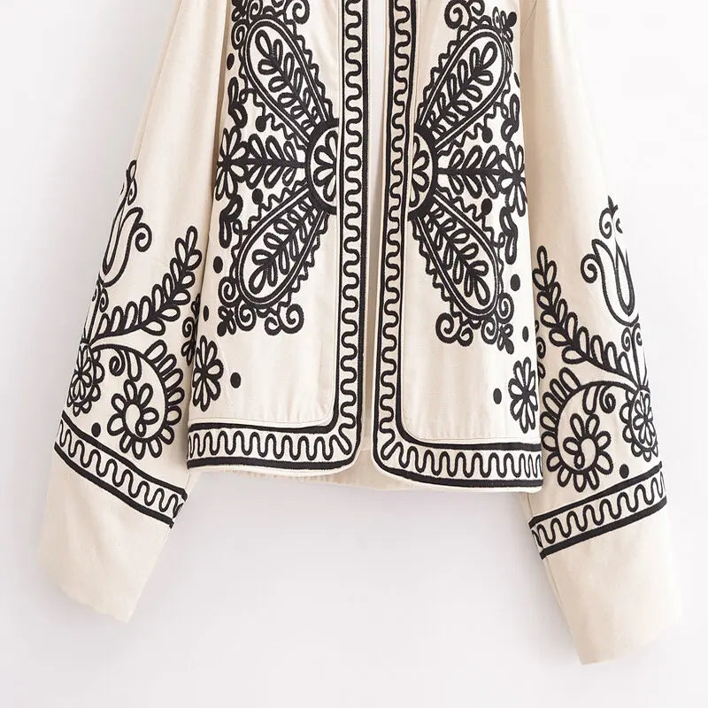 Retro Embroidered Long Sleeve Jacket Rich Allure