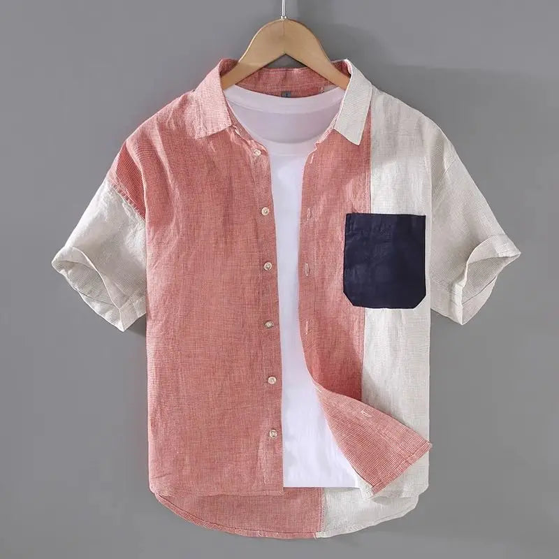 Men’s Contrast Patchwork Casual Shirt Rich Allure