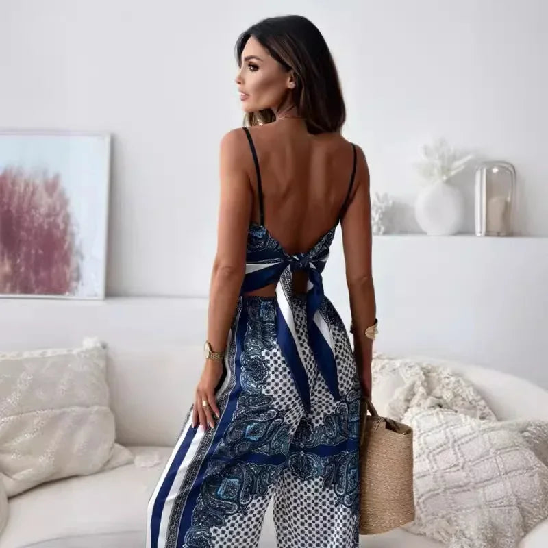Satin Bloom Lace-Up Two-Piece Set